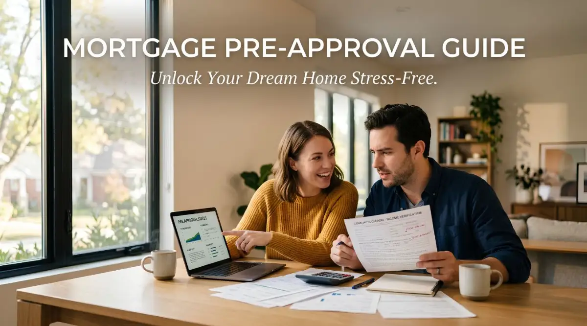 A couple reviewing financial documents for a proven mortgage pre-approval process.
